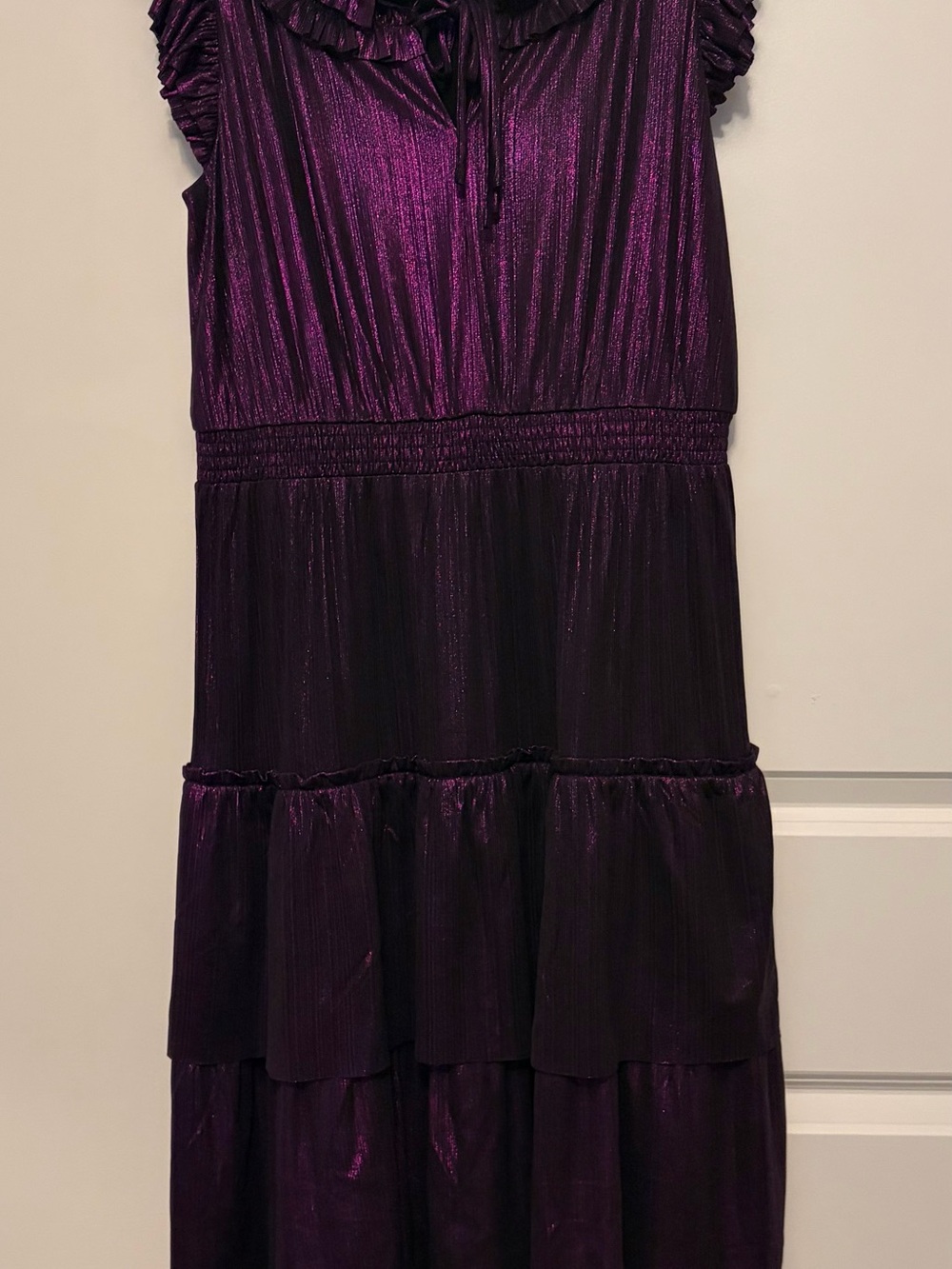 ADELYN RAE BARBARA METALLIC RUFFLED MIDI DRESS NWT - Picture 7 of 9